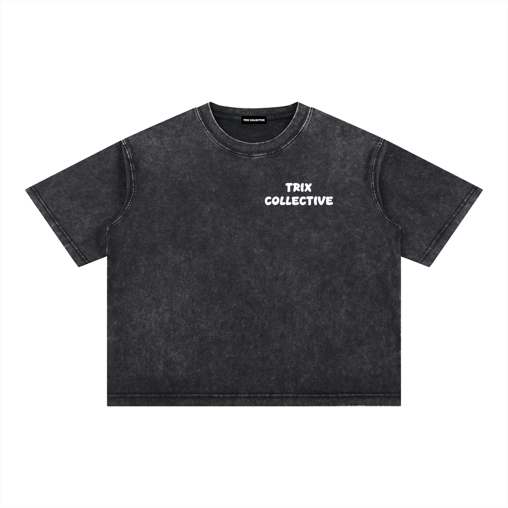 Mineral Wash Boxy Cotton T-Shirt in black, front view